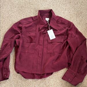 NWT a new day Wine Red Button-Front Utility Shirt